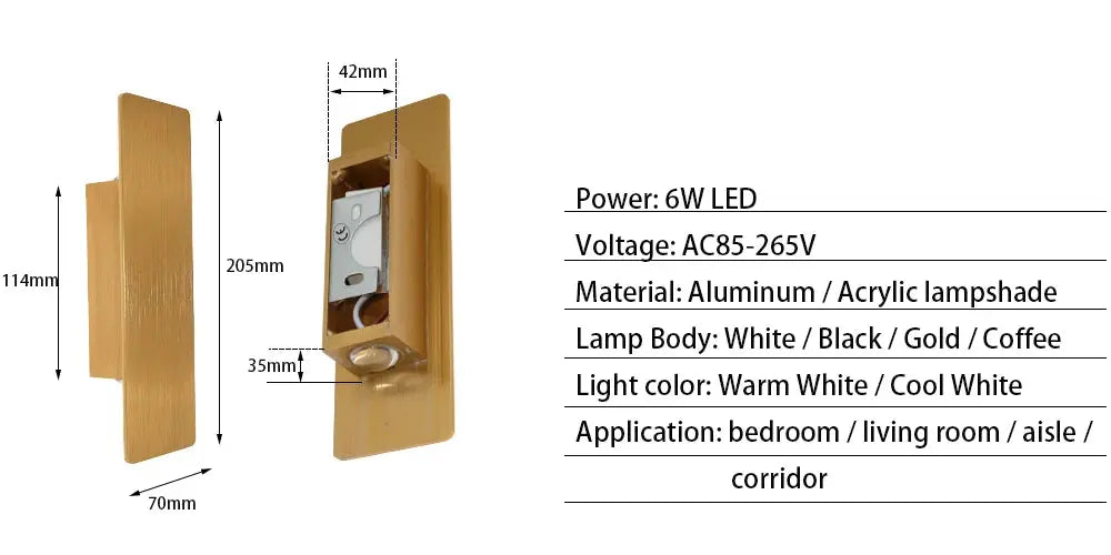 Modern Simple 6W LED Indoor Wall Lamp Bedroom Living Room Home Lighting Aisle Corridor Decoration Aluminum Wall Light AC85-265V tableandwalllamps