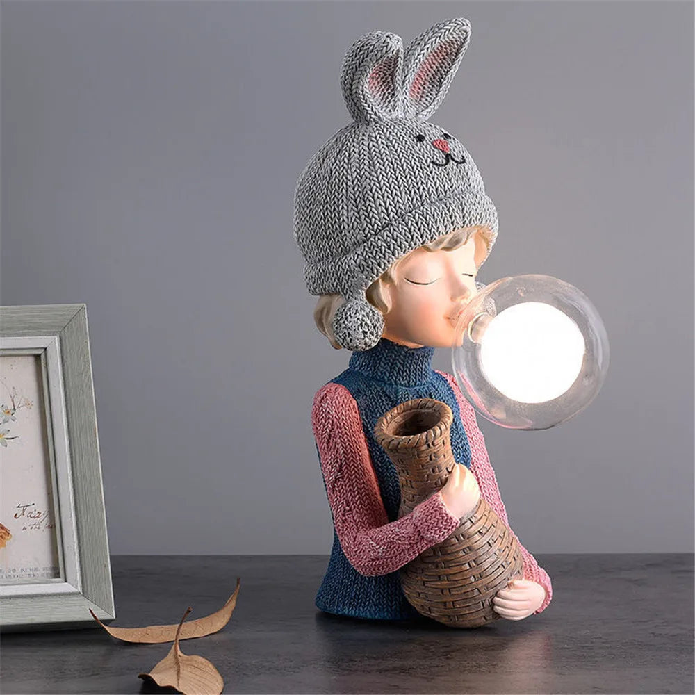 Nordic Ins Vase Hat Girl Cartoon Resin Table Lamp For Children room Bedroom Creative Bedside Standing decoration table lights tableandwalllamps