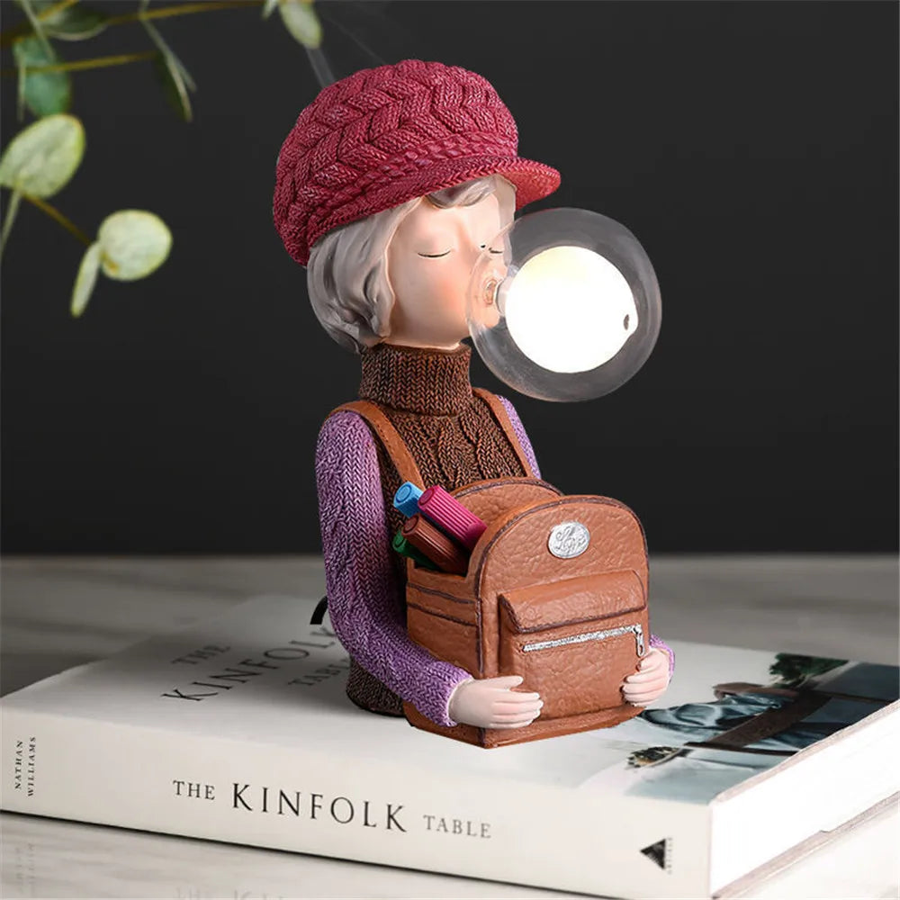 Nordic Ins Vase Hat Girl Cartoon Resin Table Lamp For Children room Bedroom Creative Bedside Standing decoration table lights tableandwalllamps