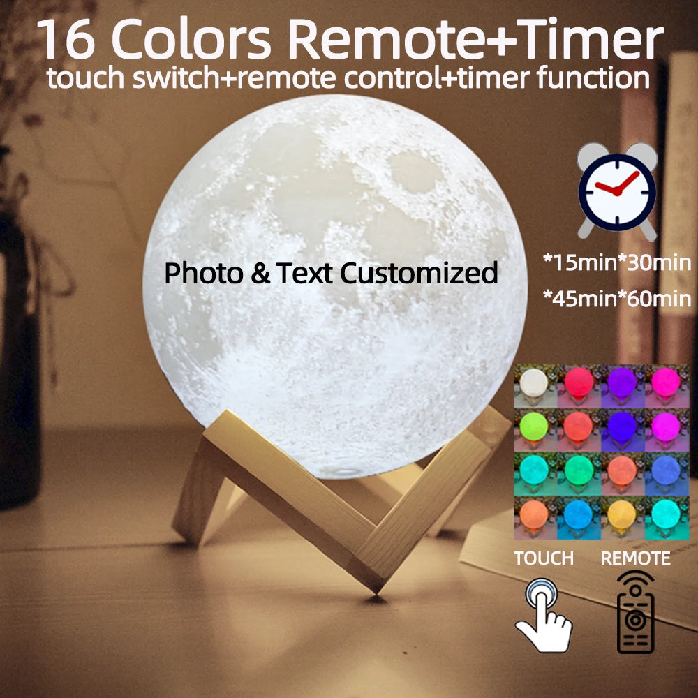 Personalized 3D Printing Moon Lamp Customized Photo Text Night Light USB Rechargeable Birthday Mother Day Lunar Christmas Gift tableandwalllamps