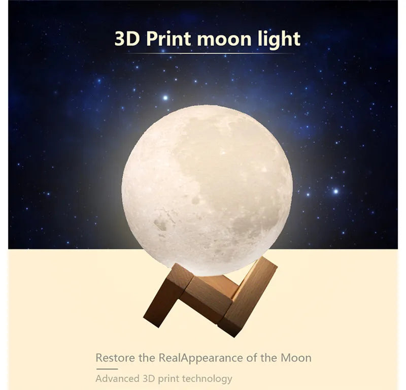 3D Print Moon Lamp Rechargeable 2 Color Touch Moon Lamp LED Night Light Children's Night Lamp Bedroom Decoration Birthday Gifts tableandwalllamps