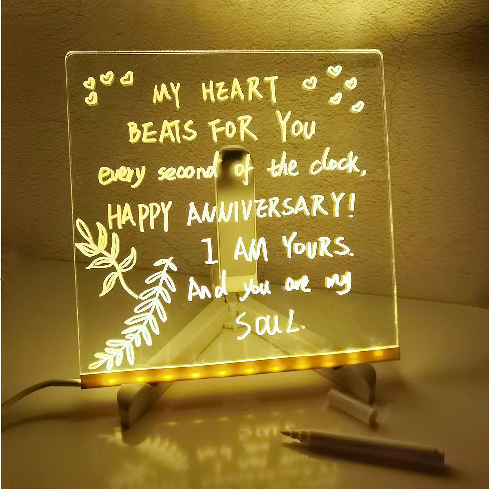 Personalized LED Lamp Acrylic Message Note Board Erasable USB Children‘s Drawing Board Bedroom Night Light Birthday Kids Gift tableandwalllamps