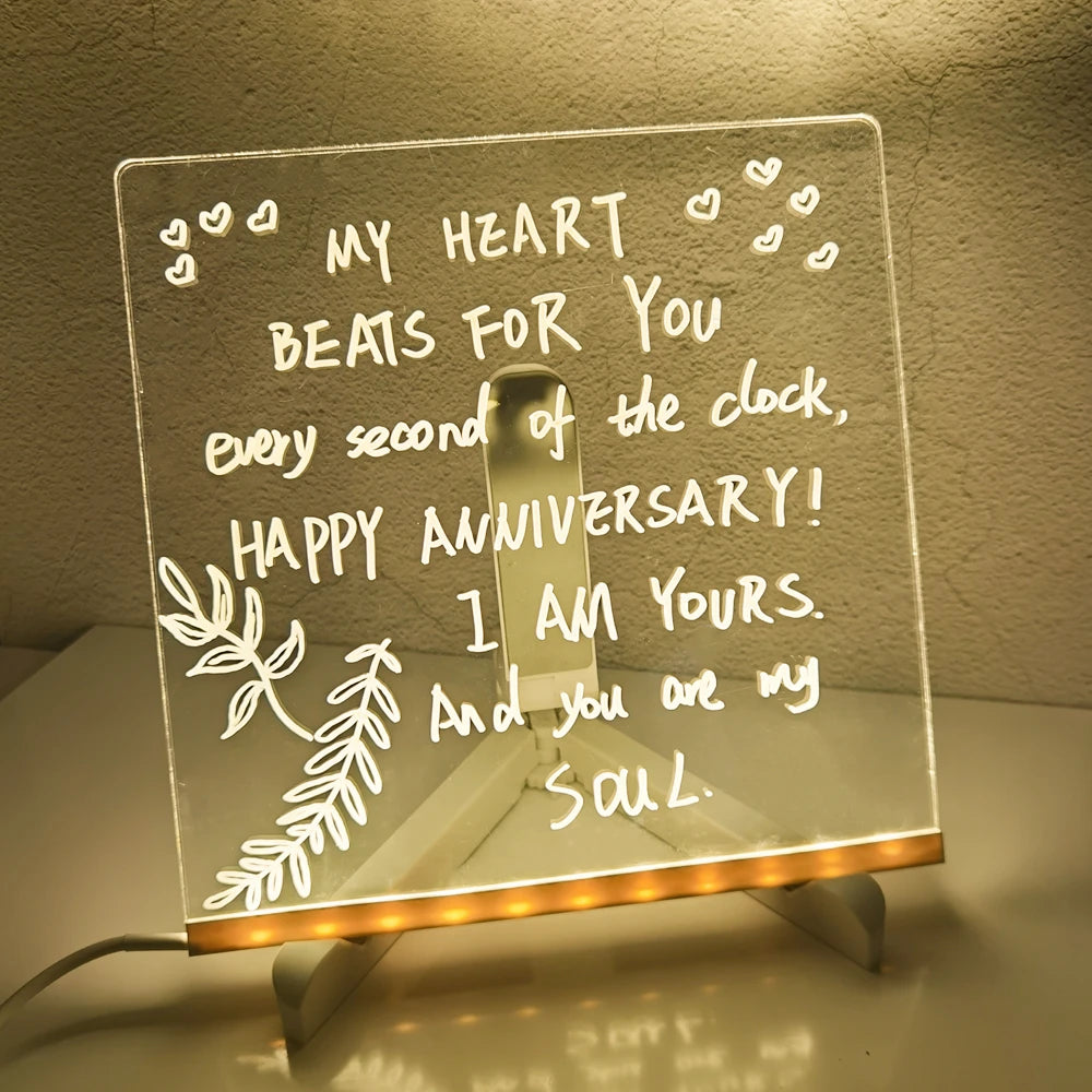 Personalized LED Lamp Acrylic Message Note Board Erasable USB Children‘s Drawing Board Bedroom Night Light Birthday Kids Gift tableandwalllamps