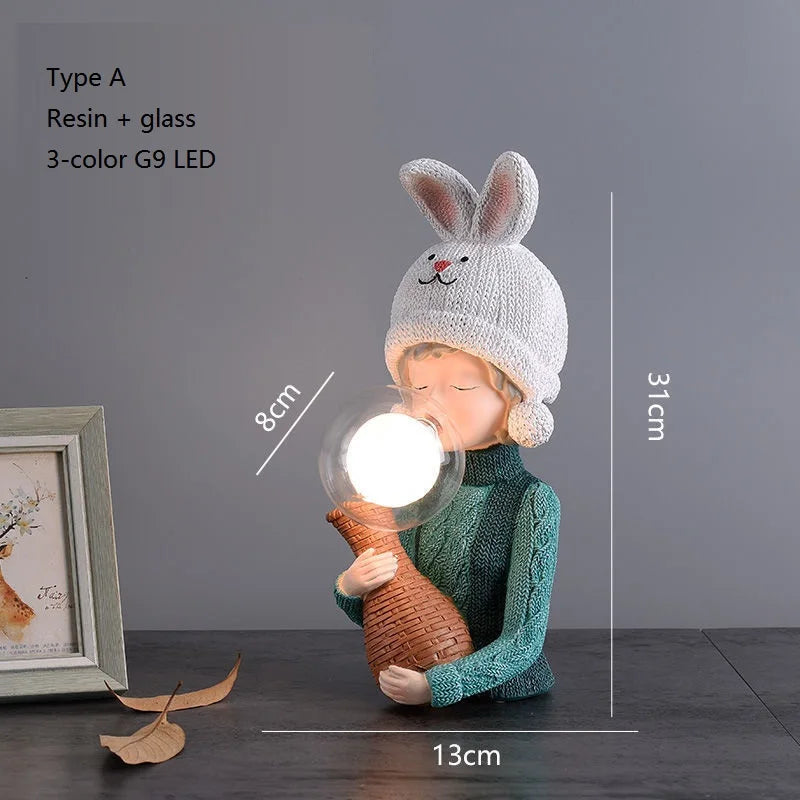 Nordic Ins Vase Hat Girl Cartoon Resin Table Lamp For Children room Bedroom Creative Bedside Standing decoration table lights tableandwalllamps