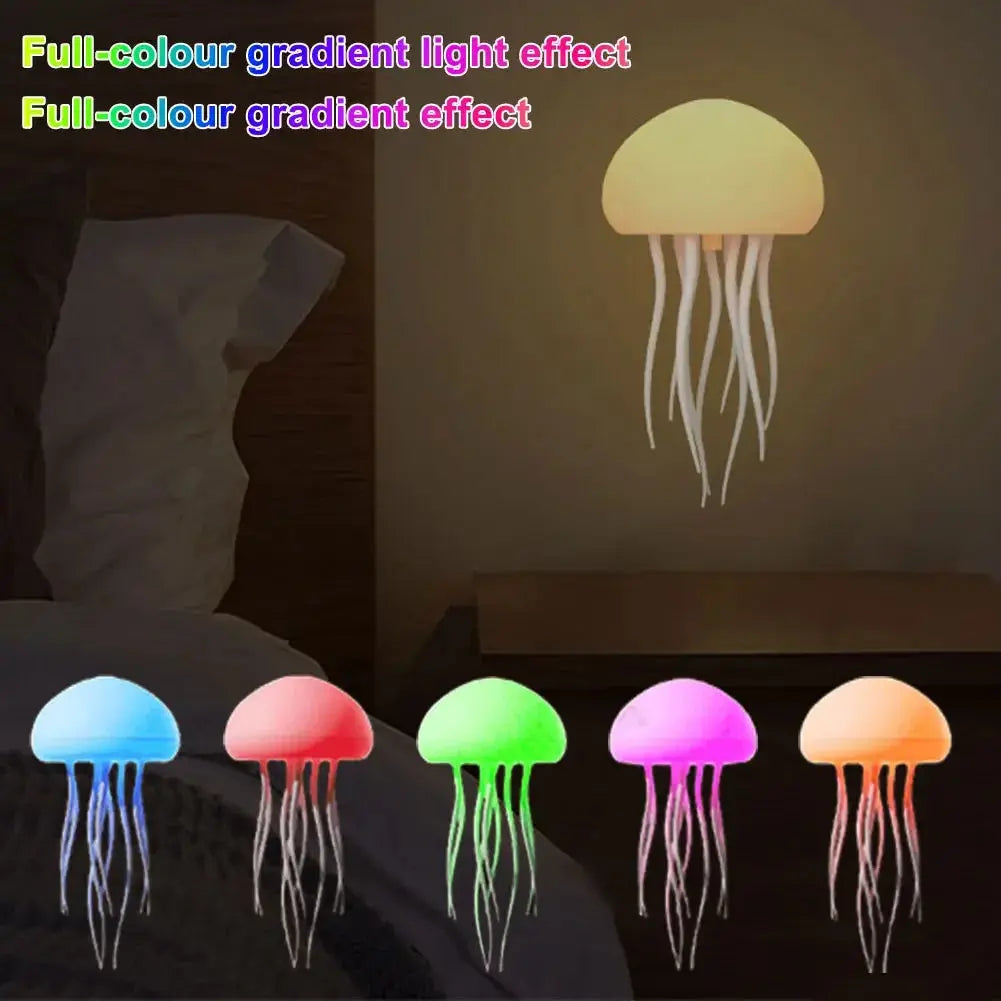 Cartoon Dancing Jellyfish Night Light RGB Gradient Cute Jellyfish Bedside Lamp Voice Control Type-C Charging LED Night Lamp tableandwalllamps