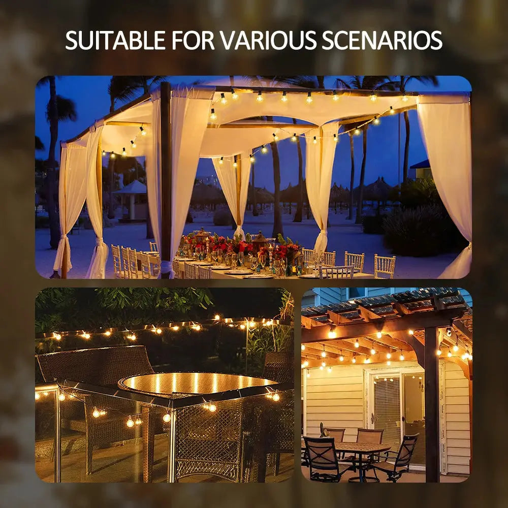 Solar String Lights Outdoor G40 Patio Lights with LED Shatterproof Bulbs,Weatherproof Hanging Lights for Backyard Bistro tableandwalllamps