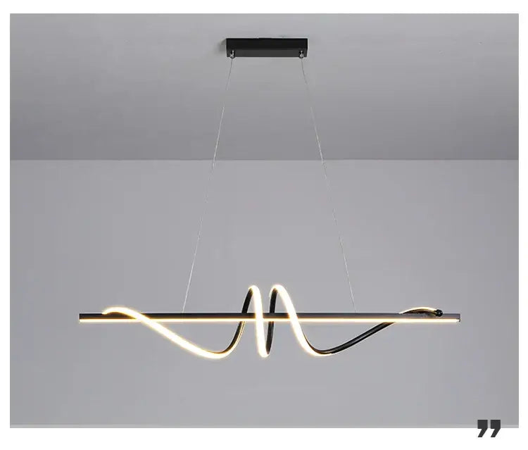 Modern minimalist LED pendant light with sleek design, perfect for dining tables and contemporary home decor.