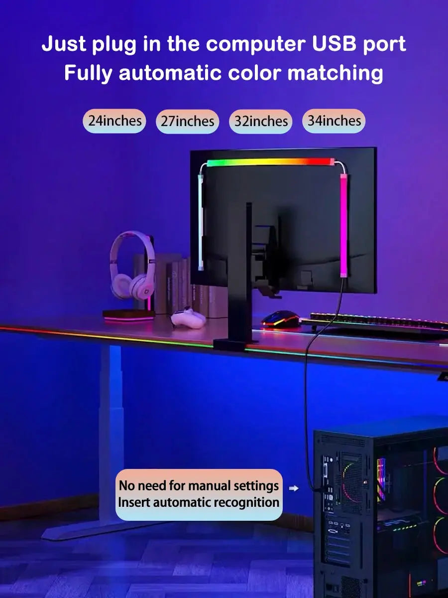 Smart Gaming LED Strip Lights Computer Sync Light Strip Monitor RGB Screen LED Backlight For Gaming Room Atmosphere Decor tableandwalllamps