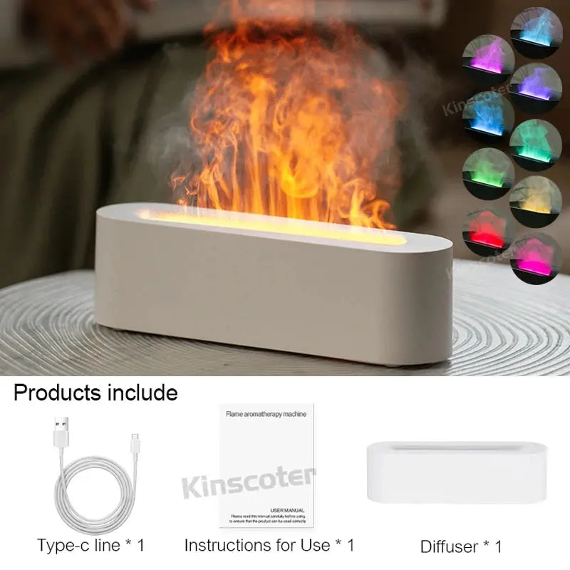 KINSCOTER Essential Oil Aroma Diffuser Flame Air Humidifier Ultrasonic Cool Mist Difusor with  RGB Realistic Fire Night Light tableandwalllamps