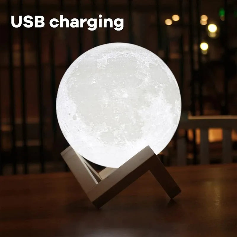 3D Print Moon Lamp Rechargeable 2 Color Touch Moon Lamp LED Night Light Children's Night Lamp Bedroom Decoration Birthday Gifts tableandwalllamps