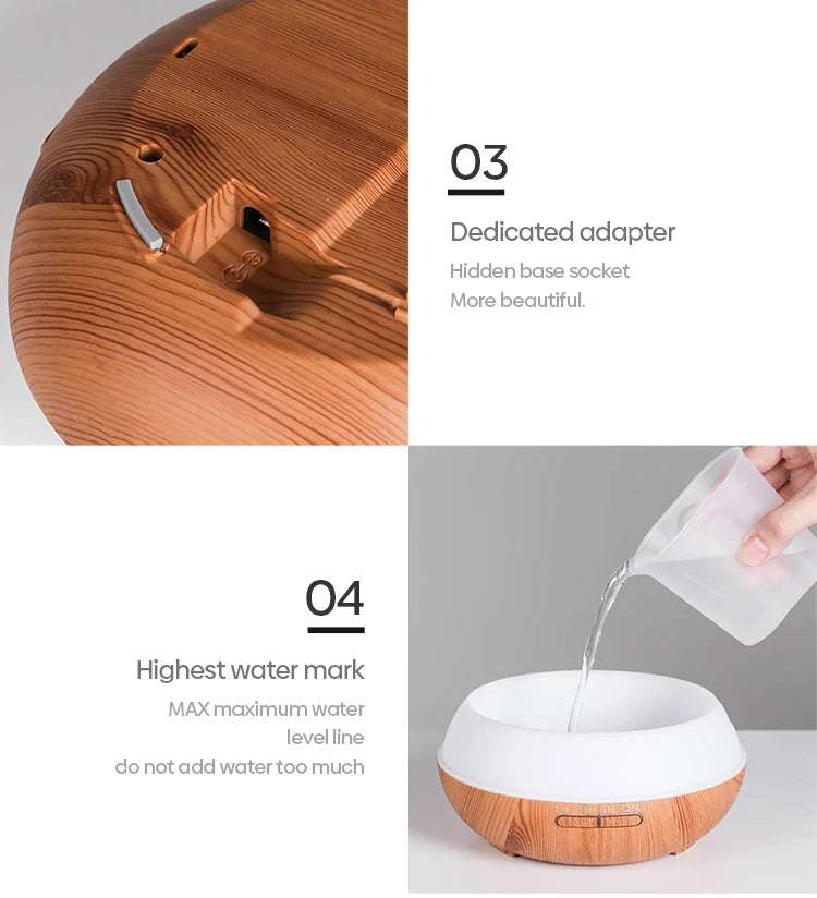 High Quality 500ml Aromatherapy Essential Oil Diffuser Wood Grain Remote Control Ultrasonic Air Humidifier with 7 Colors Light tableandwalllamps