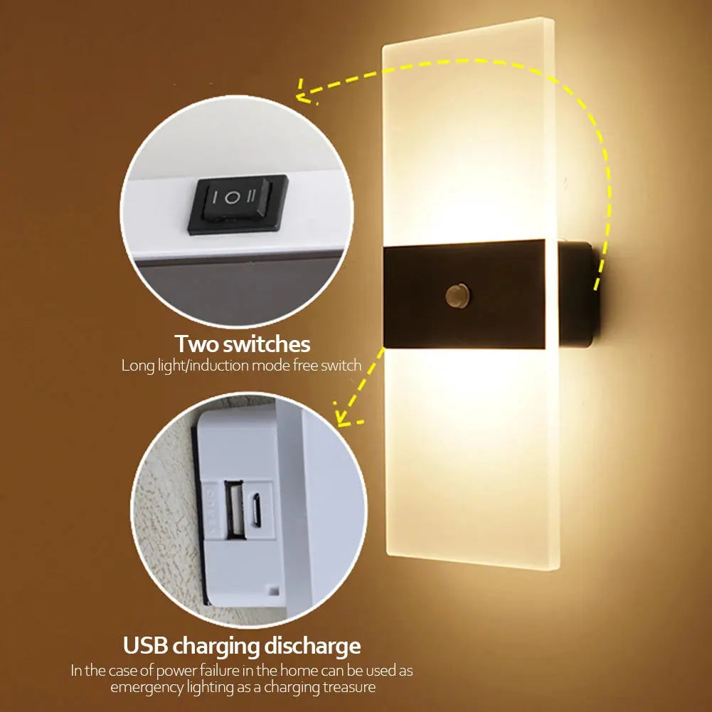 Living Room Sconce Wall Light USB Rechargeable Indoor Motion Sensor Lighting Bedroom Bedside Lamp Corridor Stairway Decor Lights tableandwalllamps