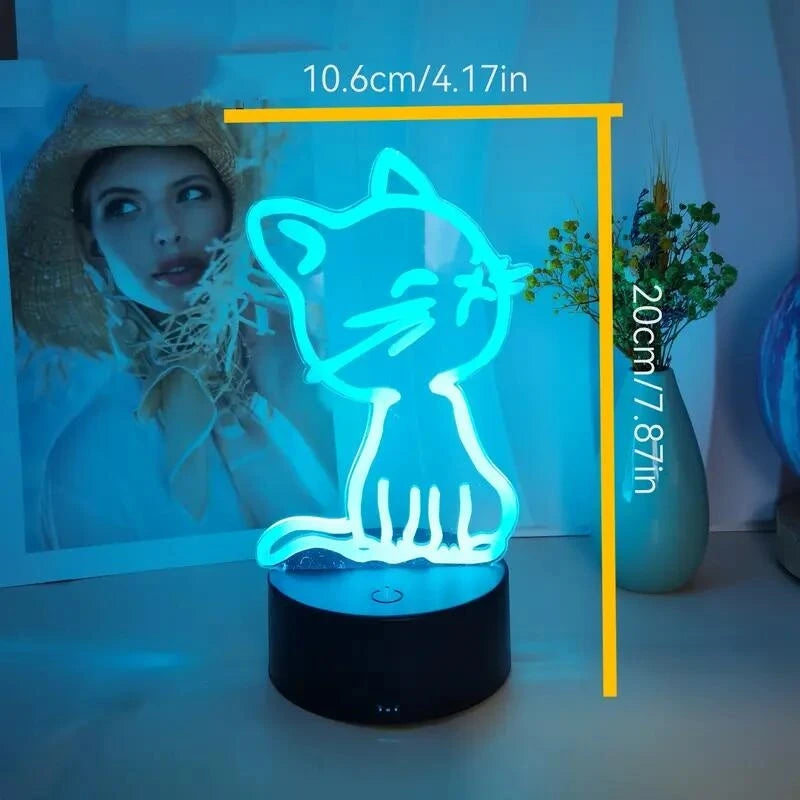 1pc  Cat  3D Night Light, 3D Optical Illusion Lamp With Touch, 7-Color Changing Ambient Light For Bedroom tableandwalllamps