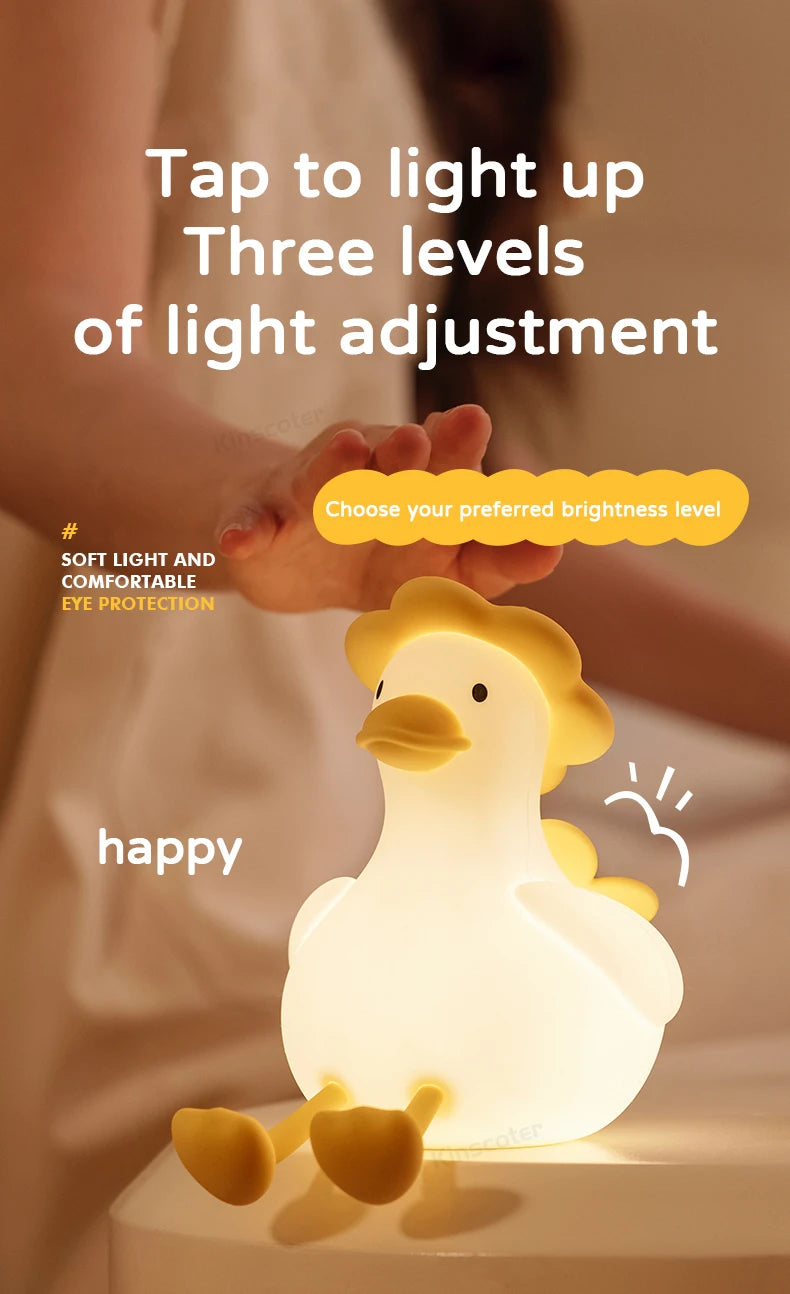 Cute Duck Night Light Bedside Desk Pat Touch Silicone Night Lamp Dimmable Baby Kids Room Decor Ambient Lighting Birthday Gifts tableandwalllamps