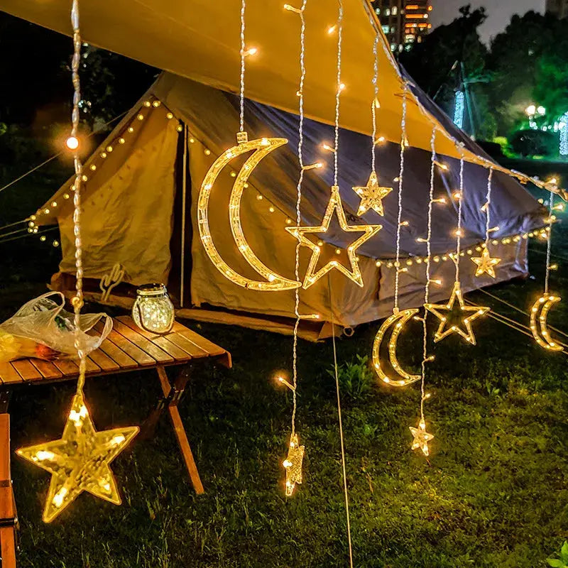 Christmas Lights Solar Moon Star LED String Lights Decoration for Home outdoor Wedding Led Curtain Lamp Holiday Decor tableandwalllamps