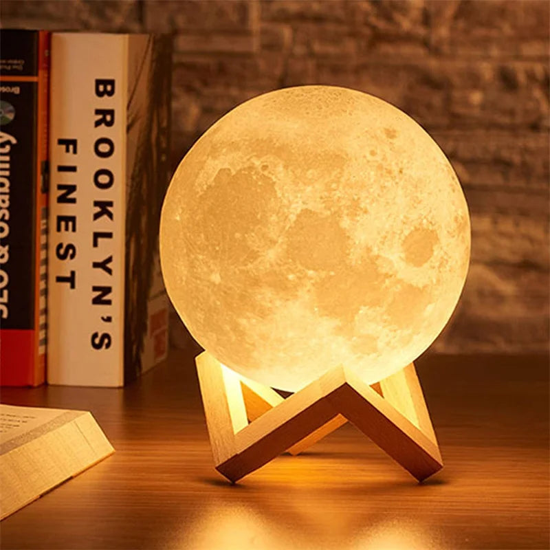 3D Print Moon Lamp Rechargeable 2 Color Touch Moon Lamp LED Night Light Children's Night Lamp Bedroom Decoration Birthday Gifts tableandwalllamps