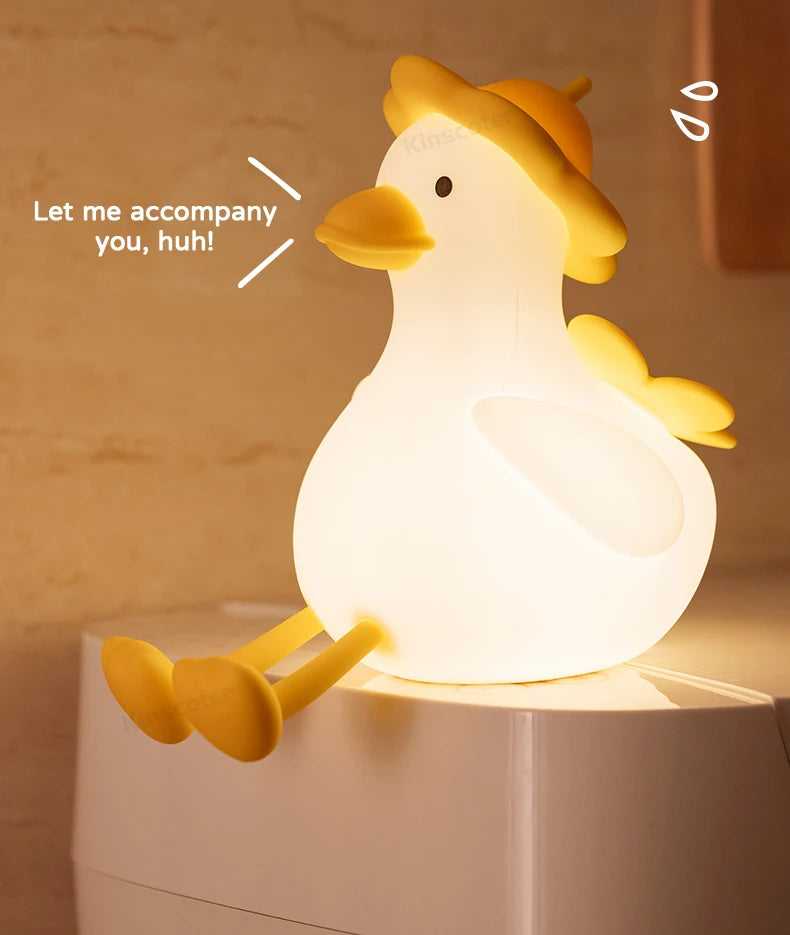 Cute Duck Night Light Bedside Desk Pat Touch Silicone Night Lamp Dimmable Baby Kids Room Decor Ambient Lighting Birthday Gifts tableandwalllamps