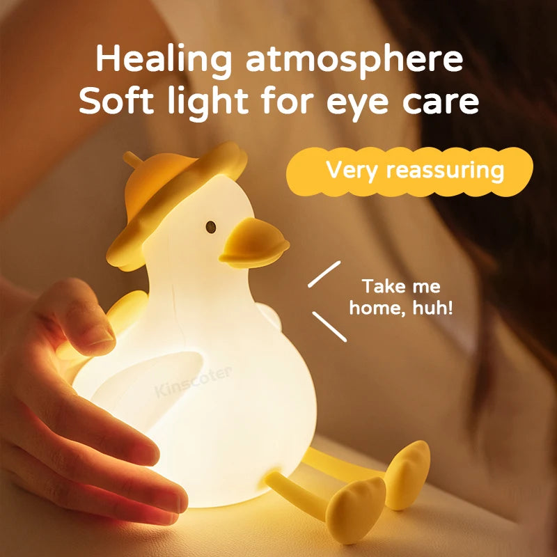 Cute Duck Night Light Bedside Desk Pat Touch Silicone Night Lamp Dimmable Baby Kids Room Decor Ambient Lighting Birthday Gifts tableandwalllamps