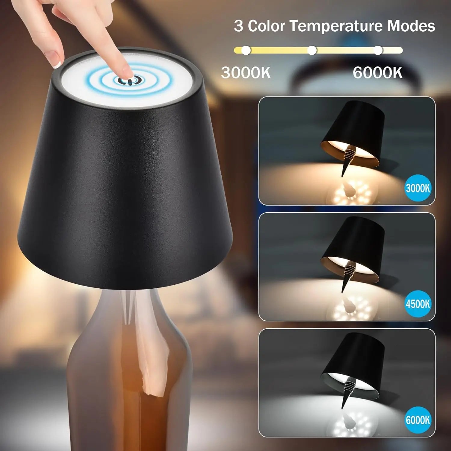 Wireless Bottle Table Lamp Touch Control of 3 Colors and Stepless Dimming Night Lamp Suitable for Bar Wine Bottles Desk Lights tableandwalllamps