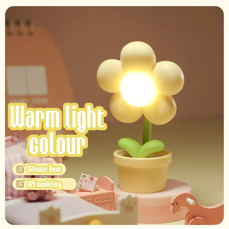 Mini LED Flower Night Light Cute Small Table Lamp Desktop Ornament Bedside Bedroom Ambient Lights Children Toy Kids Holiday Gift tableandwalllamps