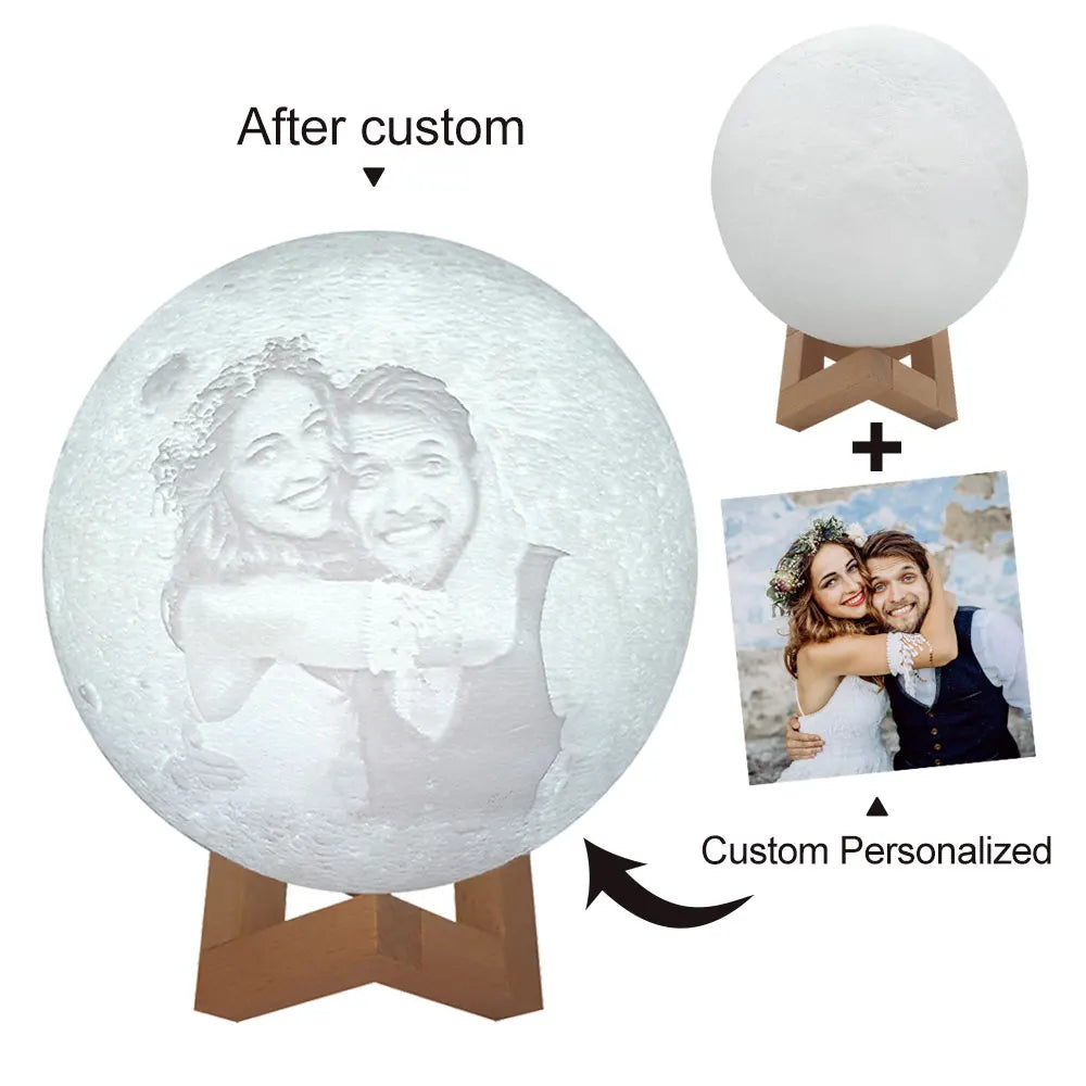 Customized 3D Printing Moon Lamp Personalized Photo Text Night Light USB Rechargeable Gift for Birthday Mother's Valentine Day tableandwalllamps