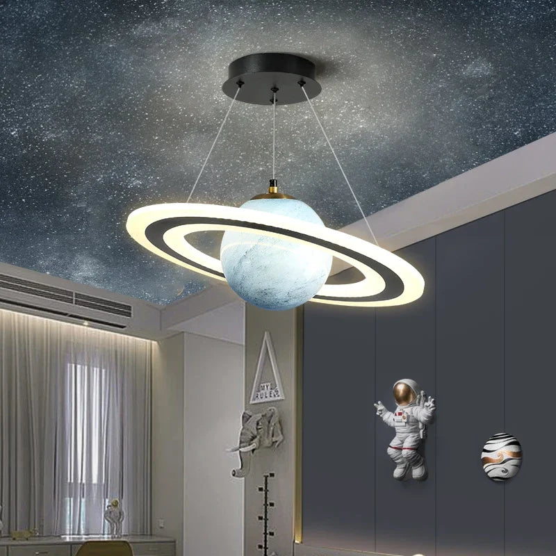 Modern LED Acrylic Planet Pendant Light Children Room Space Star Chandeliers Living  Bedroom Kitchen Indoor Hanging Lighting