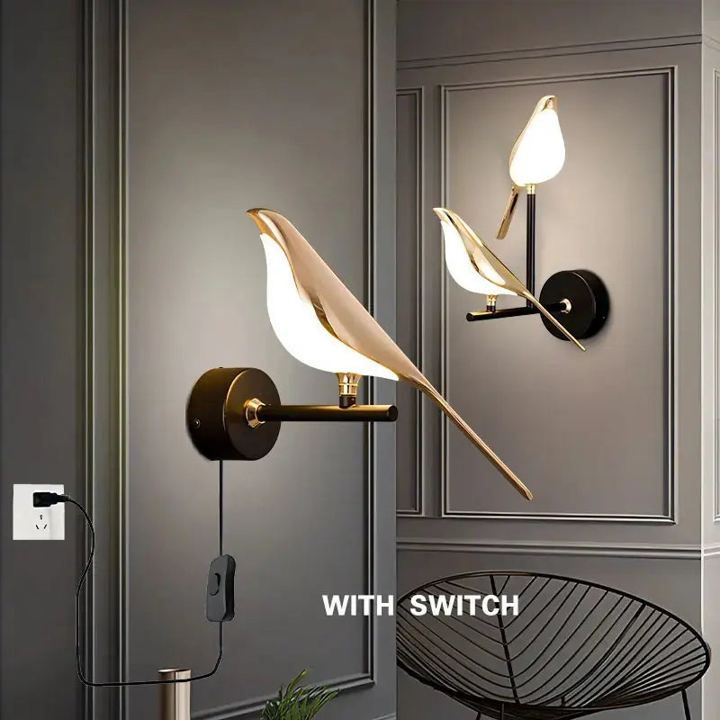 Magpie Bird LED Wall Lamps with Plug for Bedside Bedroom 360° Rotation Indoor LED Wall Lights Fixture Wall Sconce Home AC85-265V tableandwalllamps