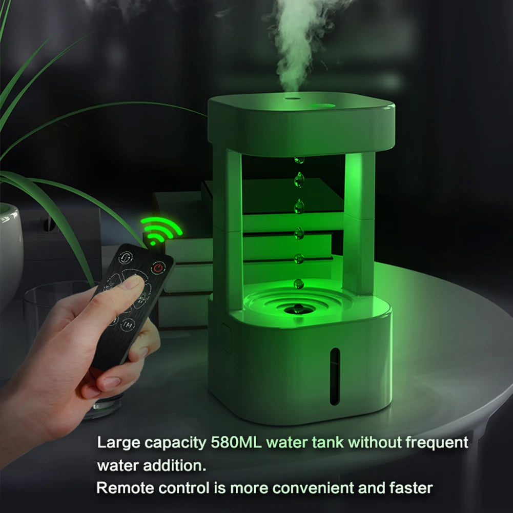 Portable Spray Mist Machine Essential Oil Aromatherapy Humidifiers Diffusers 580ml Anti-gravity Water Drop Humidifier with Light tableandwalllamps