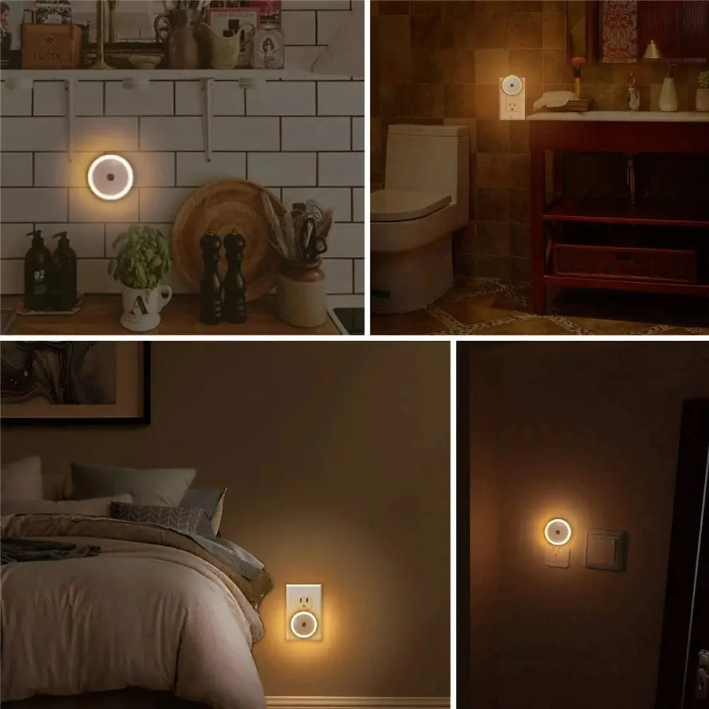 LED Night Light Smart Night Sensor Round Plug in Wall Night Lamp Bathroom Home Kitchen Hallway Staireway Bedroom Nightlight tableandwalllamps