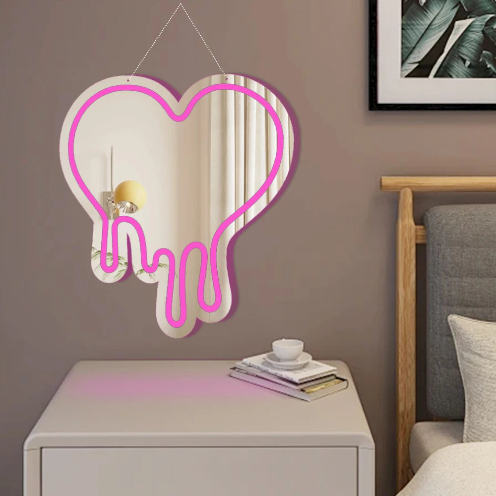 Butterfly Neon Sign for Bedroom, 16x14in Neutral Light Butterfly Mirror Neon Light USB Operated Wall Decor for Living Room, tableandwalllamps