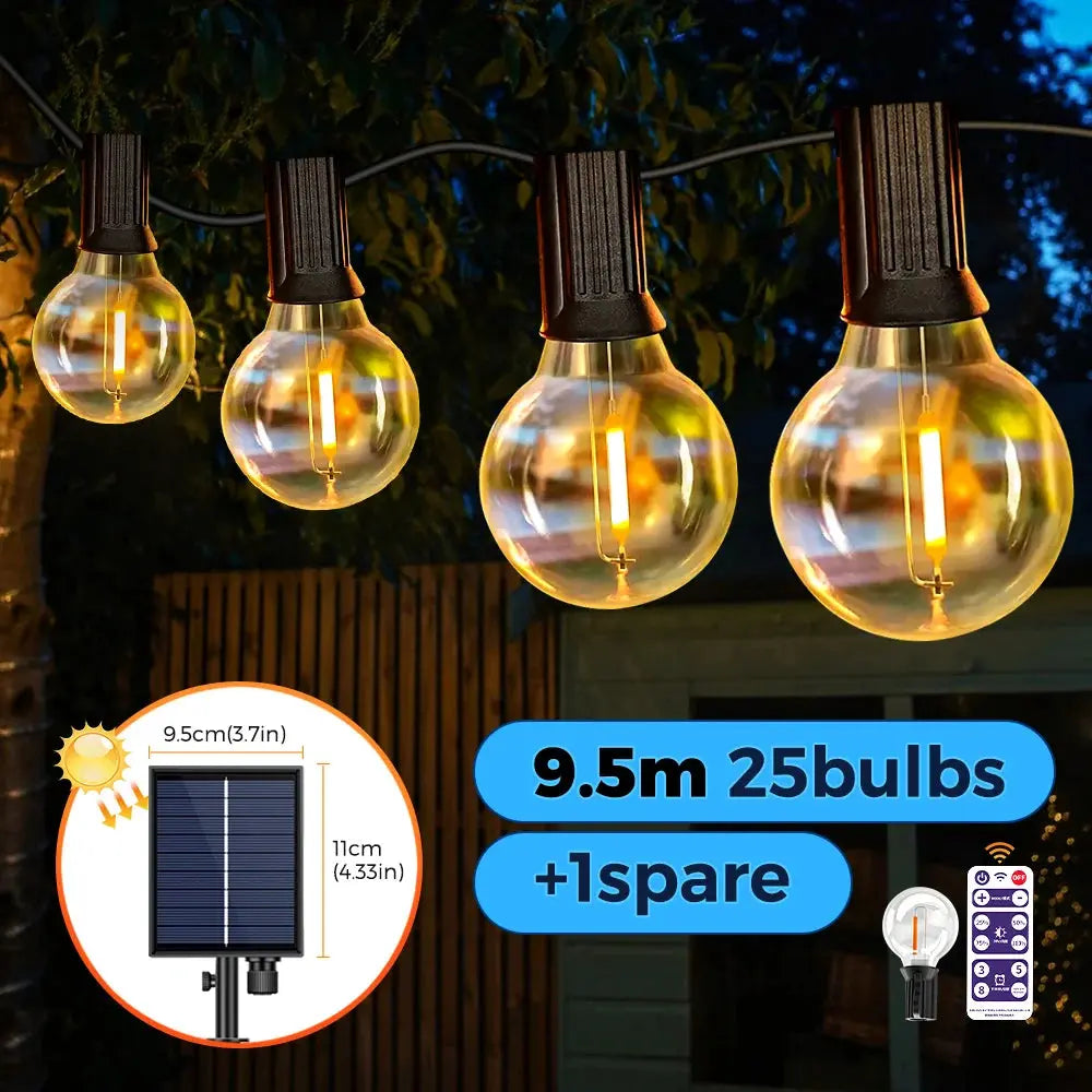 Solar String Lights Outdoor G40 Patio Lights with LED Shatterproof Bulbs,Weatherproof Hanging Lights for Backyard Bistro tableandwalllamps