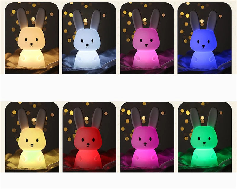 Cute Silicone Night Light Rabbit Whale Cat Touch Sensor USB Rechargeable Bedroom Bedside Lamp For Kids Baby Dropshipping tableandwalllamps