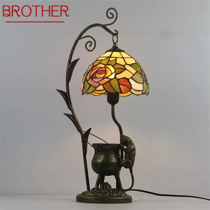 BROTHER Tiffany Table Lamp LED Vintage Color Glass Creative Cat Desk Light Fashion Decor For Home Hotel Bedroom Bedside tableandwalllamps