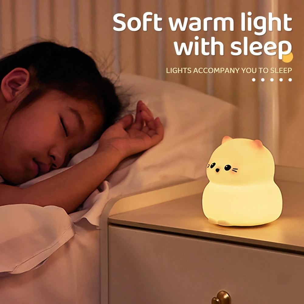 Silicone Cat Dog Night Light USB Rechargeable Nursery Sleeping Lamp Kawaii Bear Cordless Night Lights For Kids Room Decor tableandwalllamps