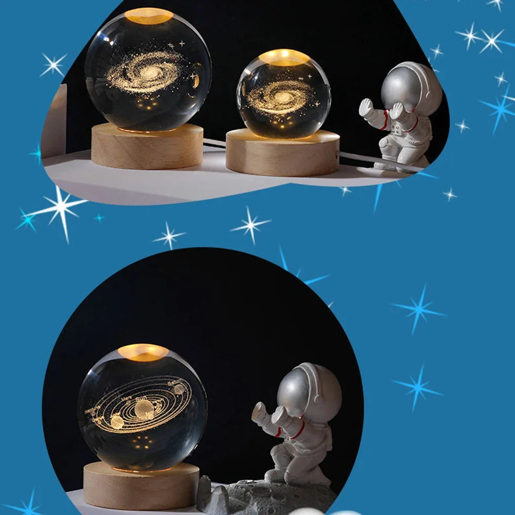 Crystal Ball LED Night Light Glowing Planet Galaxy Solar System Astronaut 3D Moon Table Lamp USB Room Atmosphere Lamp tableandwalllamps