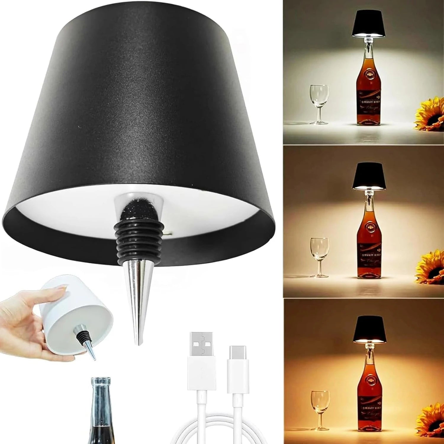 Wireless Bottle Table Lamp Touch Control of 3 Colors and Stepless Dimming Night Lamp Suitable for Bar Wine Bottles Desk Lights tableandwalllamps