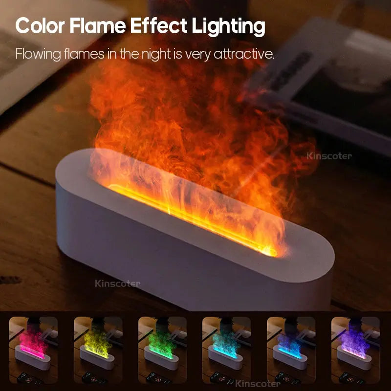 KINSCOTER Essential Oil Aroma Diffuser Flame Air Humidifier Ultrasonic Cool Mist Difusor with  RGB Realistic Fire Night Light tableandwalllamps