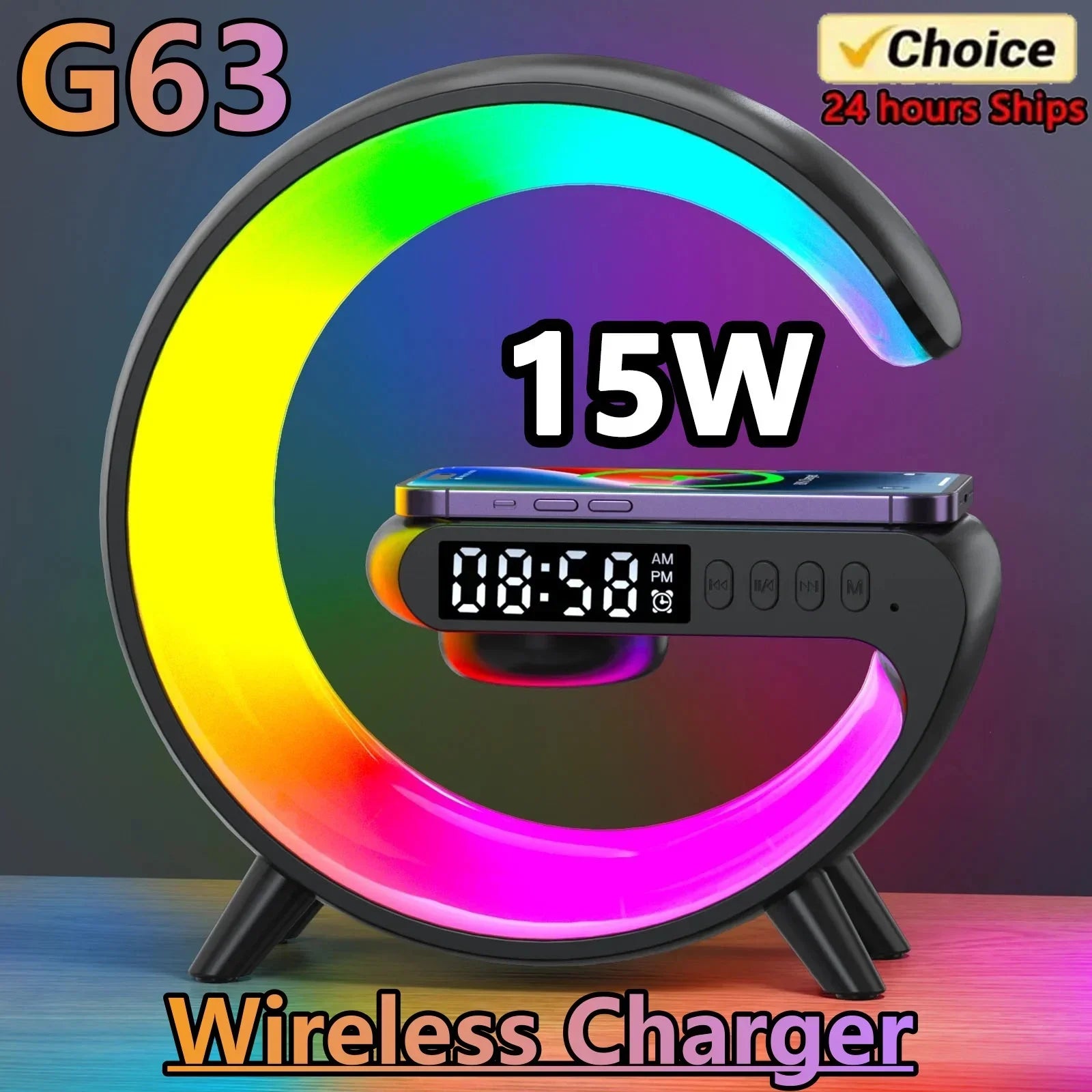 BIG G Multifunction Wireless Charger Stand Pad Speaker RGB Night Light Fast Charging Station for iPhone 15 14 13 Samsung Xiaomi tableandwalllamps