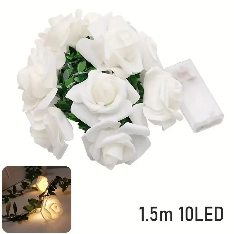 1PC 10 LED Rose Flower String Lights Battery Powered Flower Rose Night Lamp For Wedding Valentines Day Party Garland Decoration tableandwalllamps