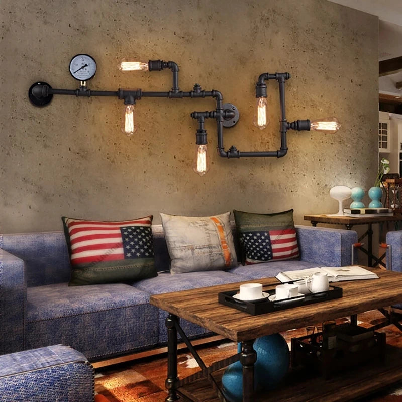 European Retro Wall Lamp Industrial Style Restaurant Bar Entrance Personalized Iron Art Water Pipe Decoration Lighting Fixtures tableandwalllamps