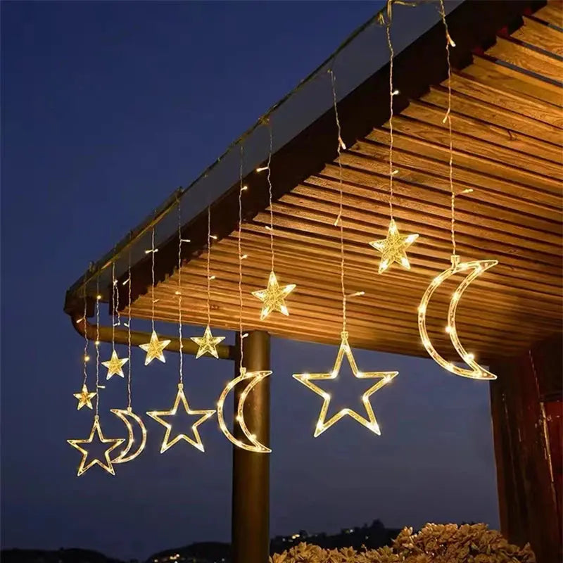 Christmas Lights Solar Moon Star LED String Lights Decoration for Home outdoor Wedding Led Curtain Lamp Holiday Decor tableandwalllamps