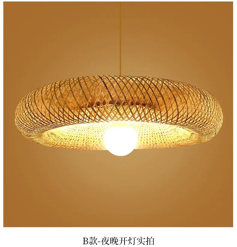 Bamboo Hand Weaving Pendant Light 38cm Hanging LED Ceiling Lamp Chandelier Fixture Rattan Hand Craft Woven Home Bedroom Decor