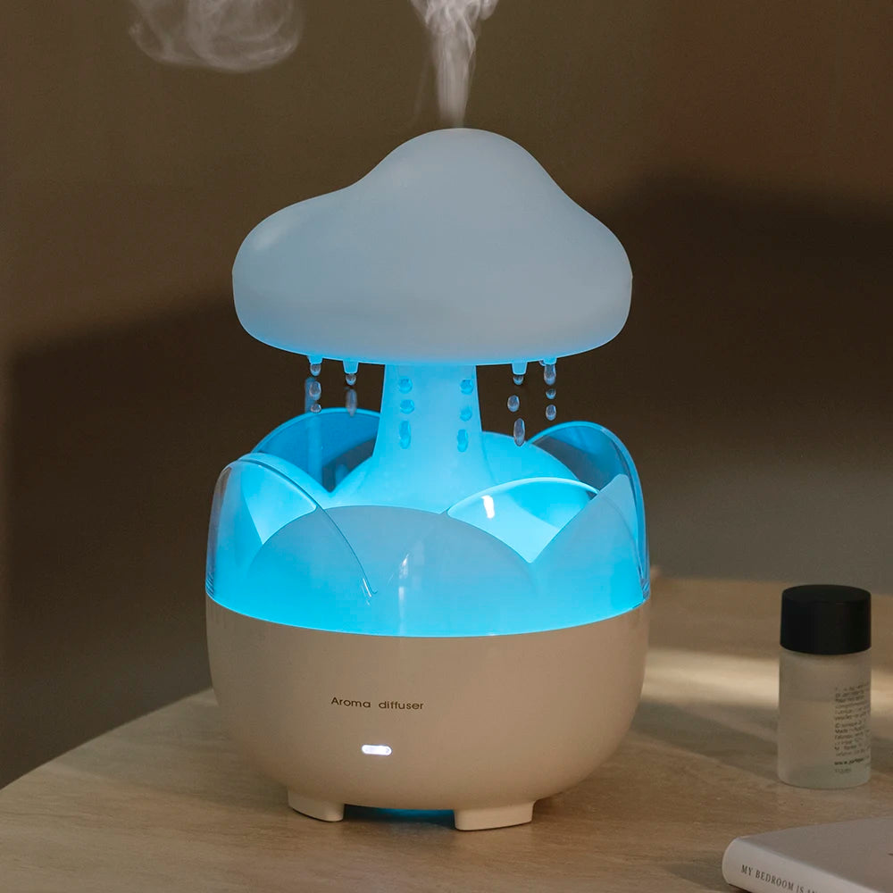 Mushroom Raindrop Air Humidifier Electric Aroma Diffuser Colorful Night Lights Rain Cloud Smell Distributor with Remote Control tableandwalllamps