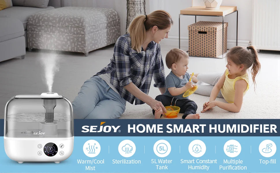 Sejoy Humidifiers for Bedroom Large Room 5L Quiet Ultrasonic Warm & Cool Mist Humidifier tableandwalllamps