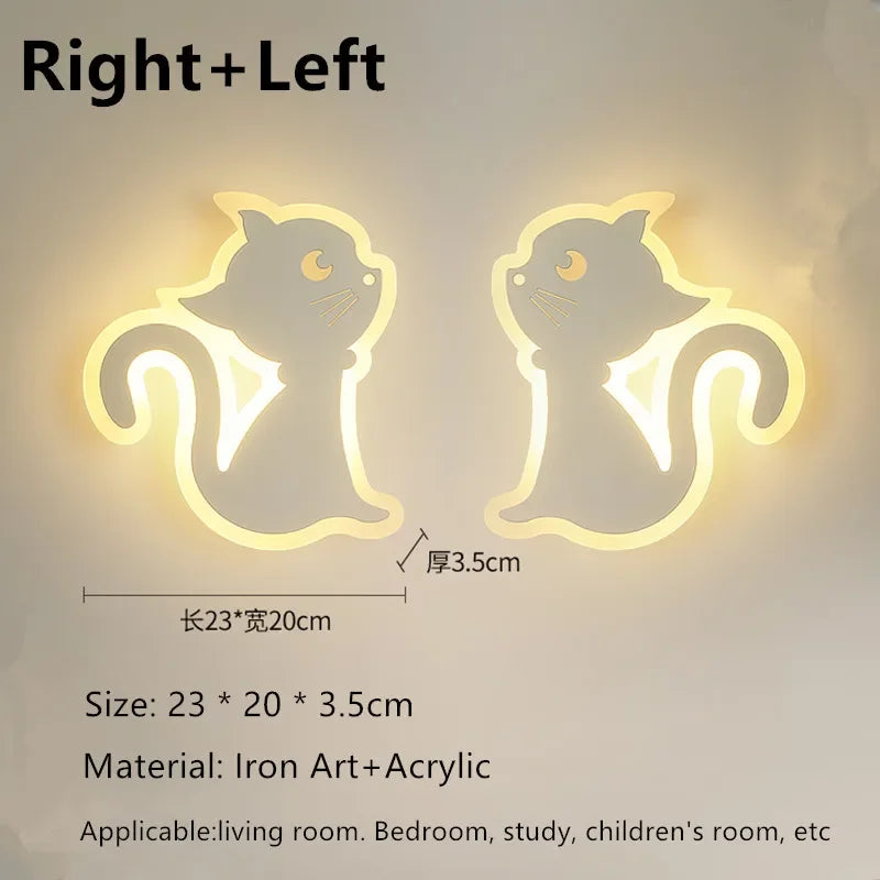 Children's room wall light Northern Europe modern simple creative male and female bedroom minimalist bedside lamp cat wall light tableandwalllamps