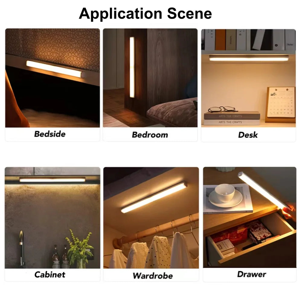 Night Light Motion Sensor Wireless LED Lamp Type C Rechargeable Light for Kitchen Staircase Aisle Bedroom Garden Drawing Office tableandwalllamps