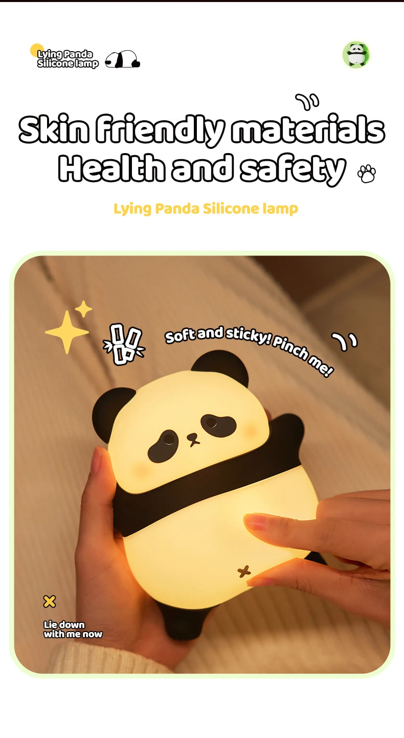 4Styles Panda LED Night Light Cute Silicone Lamp Baby Nursery Touch Sensor Nightlight Rechargeable with 3 Warm Light for Bedroom tableandwalllamps