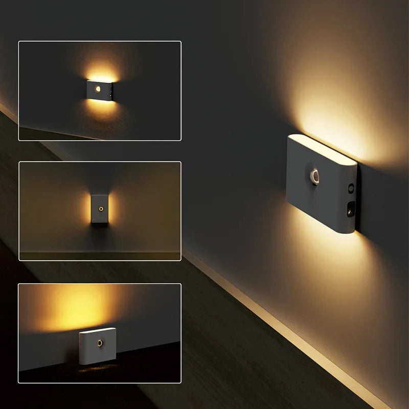 Smart Linkage Motion Sensor Night Light Rechargeable Wireless Magnetic LED Induction Lamp Wall Home Bedroom Kitchen Staircase tableandwalllamps