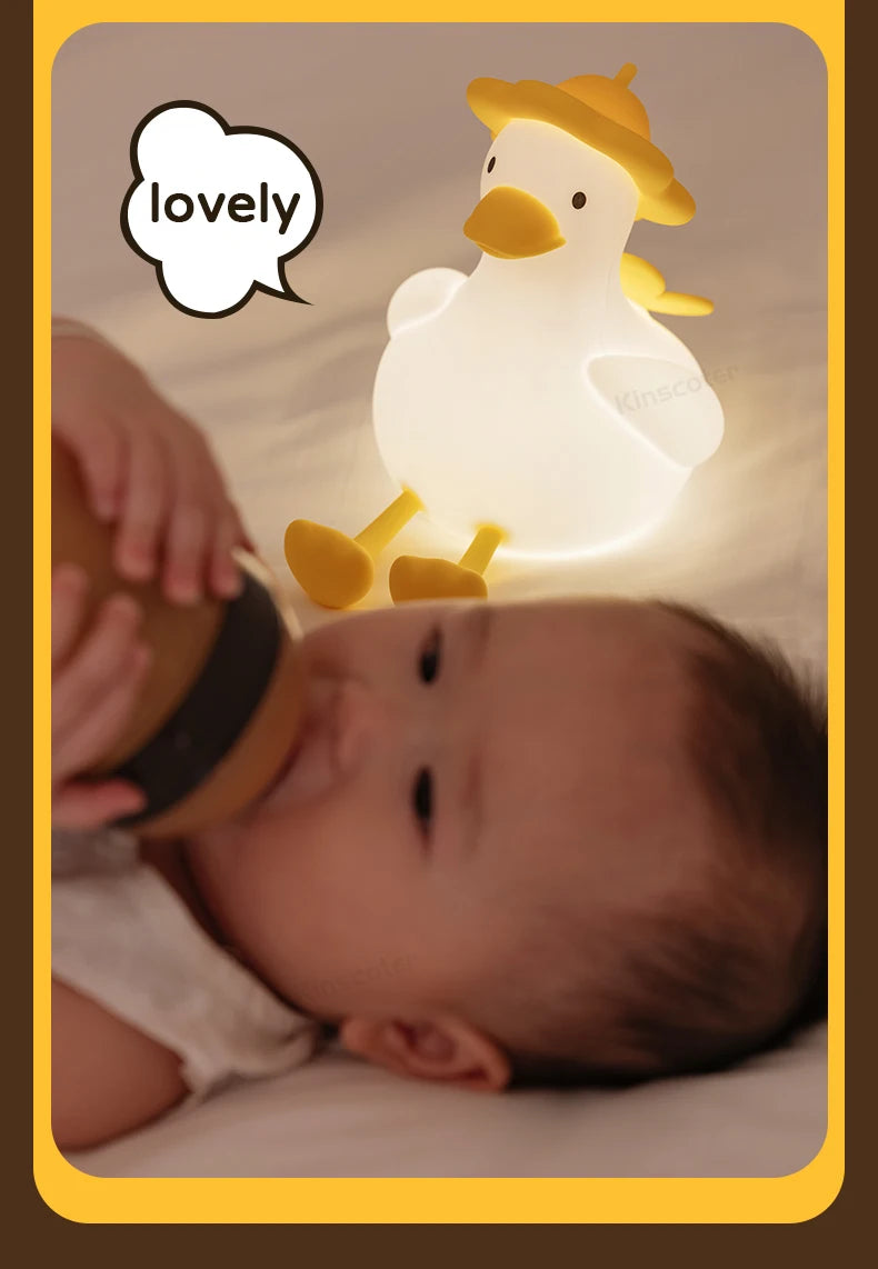 Cute Duck Night Light Bedside Desk Pat Touch Silicone Night Lamp Dimmable Baby Kids Room Decor Ambient Lighting Birthday Gifts tableandwalllamps