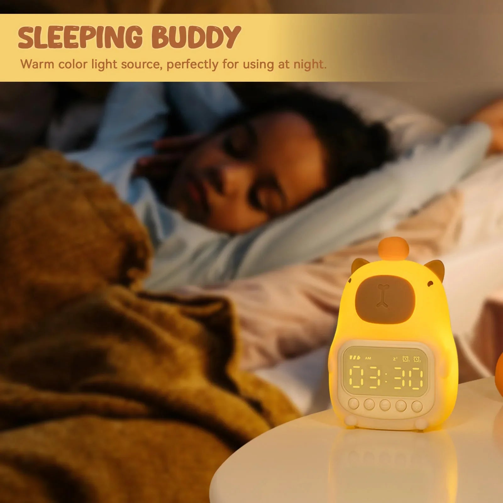 Cute Capybara Night Light Rechargable Digital Alarm Clock Night Lamp Touch Snooze Desktop Table Light for Gift tableandwalllamps